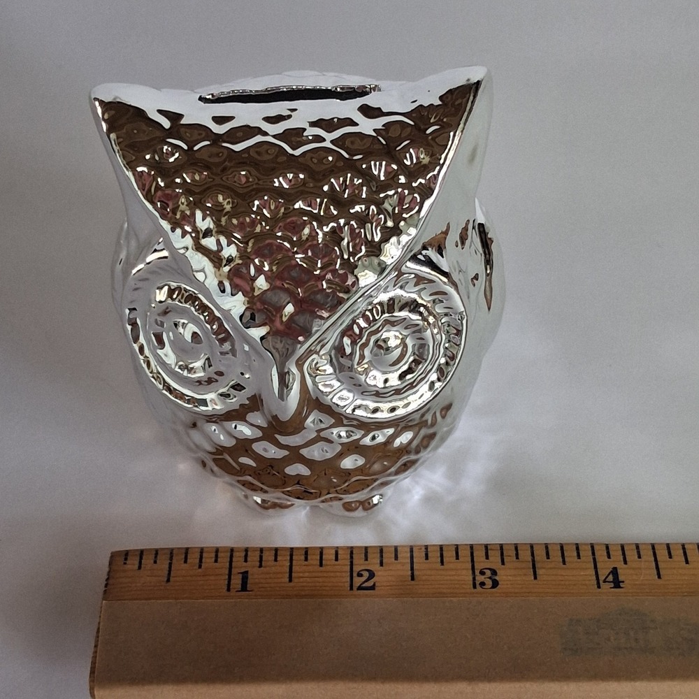 Set of 4 Metallic Owl Coin Banks Red Silver Gold Ceramic Greenbrier 4" - Picture 7 of 10